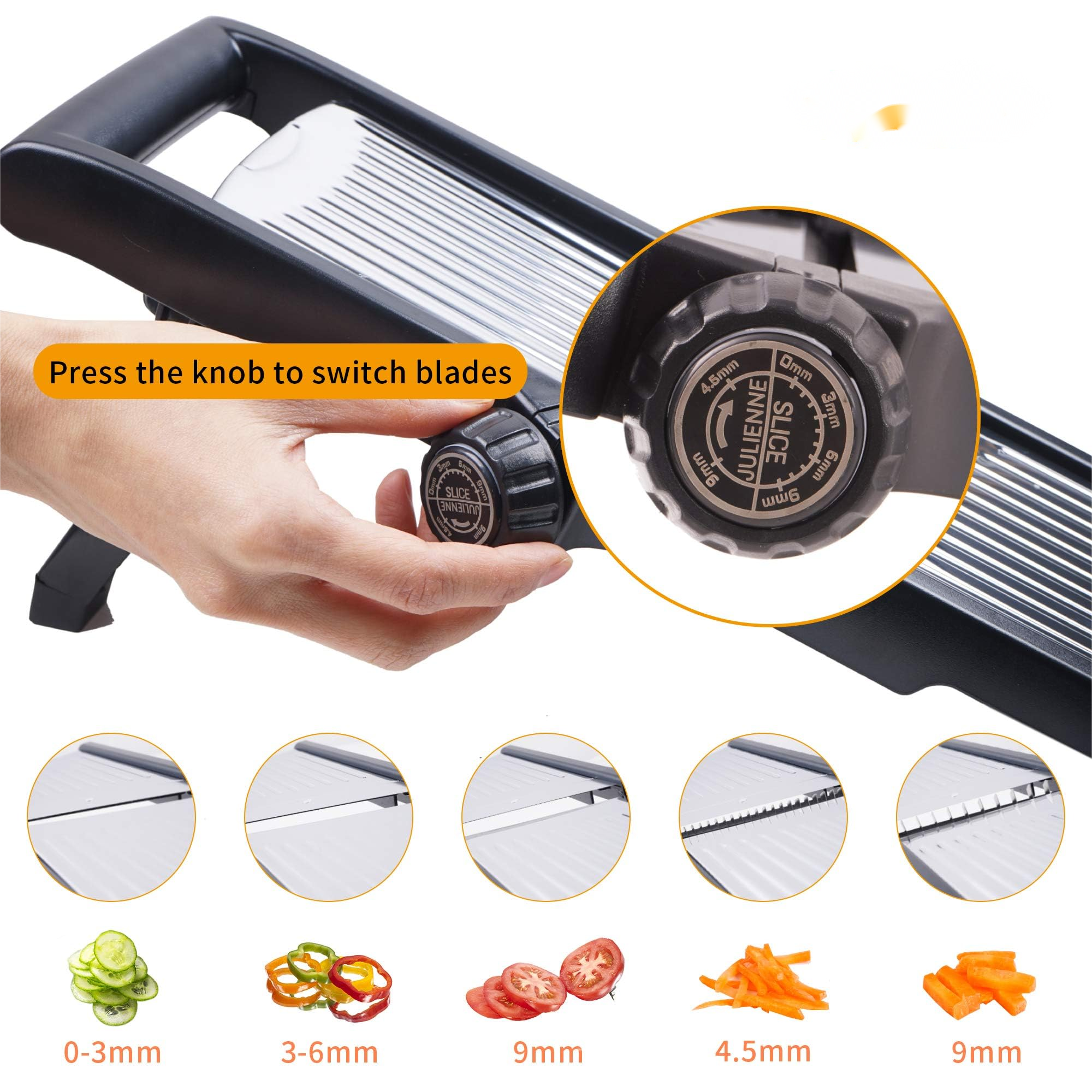 Mandolin slicer, adjustable vegetable slicer, food chopper, potato slicer, Mandolin, tomato slicer, vegetable cutter, with safety gloves