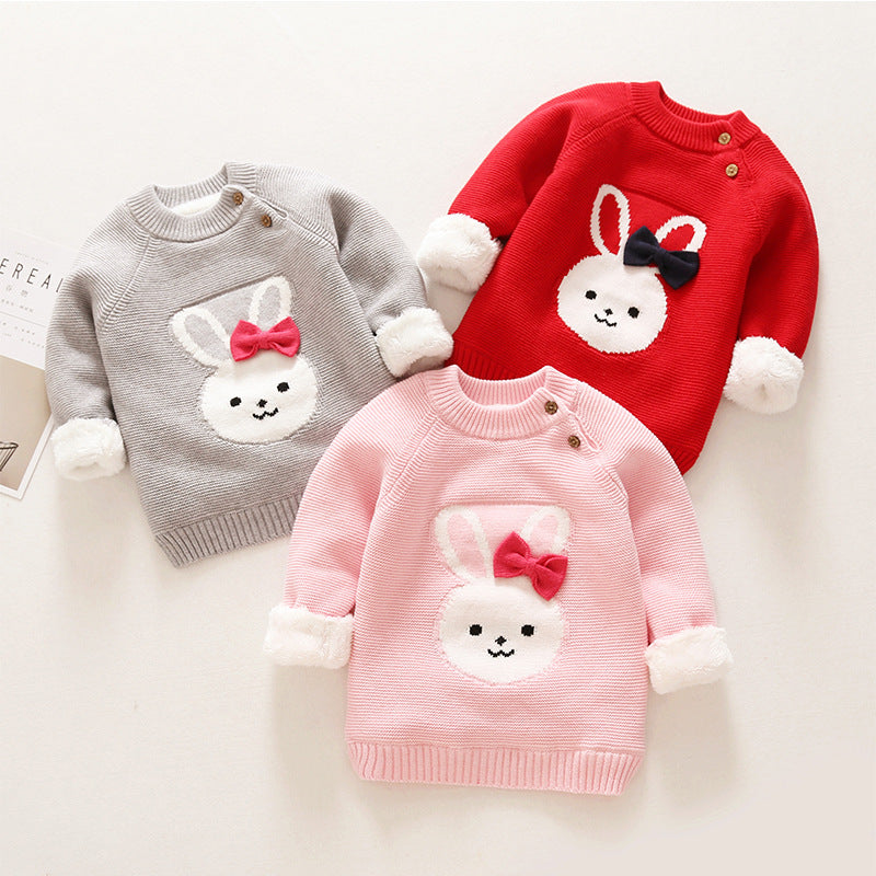 Winter Warm Kids Clothing Toddler Infant Sweater For Babe Girls Boys Cartoon Rabbit Plush Pullovers Childrens Solid Sweaters