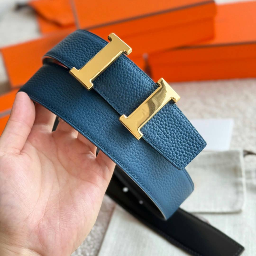 Navy Blue Men Reversible Belt Classic Belt High Quality Leather Belt Width 3.8cm Belt Fashion Golden Silver Buckle Belt Decorate Jeans Pants With Ba