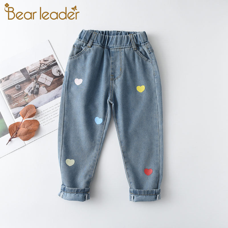Bear Leader Kids Fashion Jeans New Autumn Spring Girls Boys Casual Jeans Loose Pants Children Lovely Heart Pattern Leggings 2 6Y