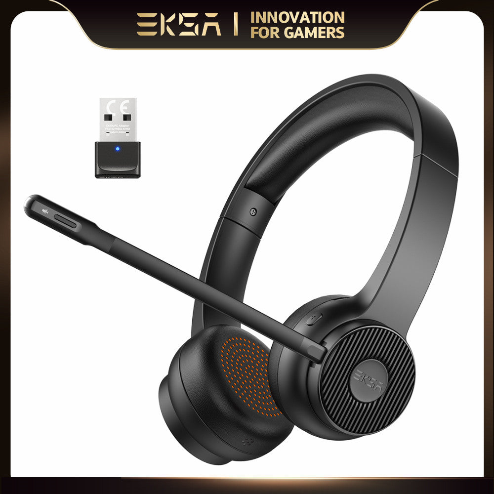 - H16 Bluetooth 5.2 Headsets PC Wireless Headphones AI ENC Mic 35H Talk Time with USB Dongle for Office-Call Center