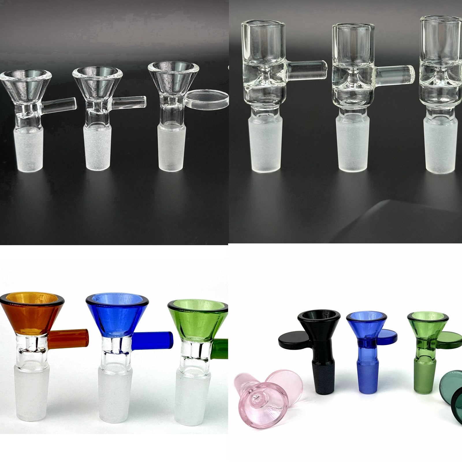 Thick Round Funnel Smoking Glass Bowl Herb Dry Oil Burners With Handle 14mm 18mm male For Smoking Tools Accessories Glass Bongs Bubble