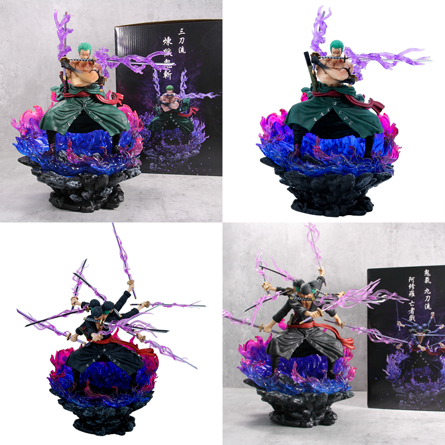 Novelty Games Anime One Piece Action Figure Roronoa Zoro Three-Knife Fighting Skill Statue 30cm Pvc Figurine Gk Toys Big Ornament Gifts