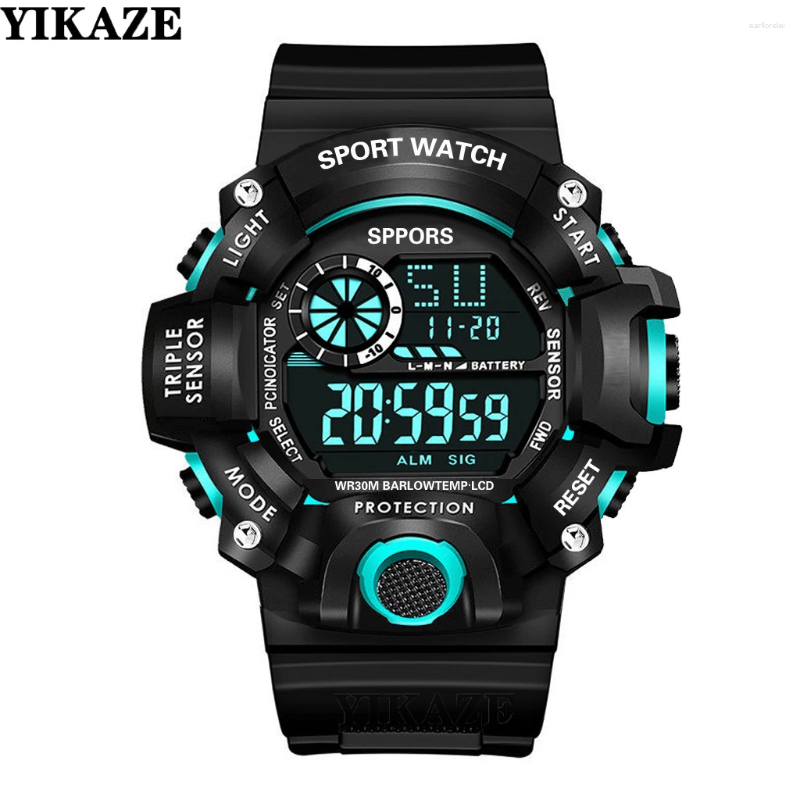 Wristwatches YIKAZE Men&#039;s LED Digital Watch Men Sport Watches Fitness Electronic Multifunction Military Sports Clock Kids Gifts