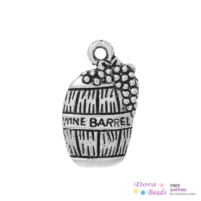Charms Charm Pendants Beer Barrel Antique Silver &quot;Wine Barrel&quot; Carved 19mm X 12mm,100PCs (B35526) Jewelry Making Diy