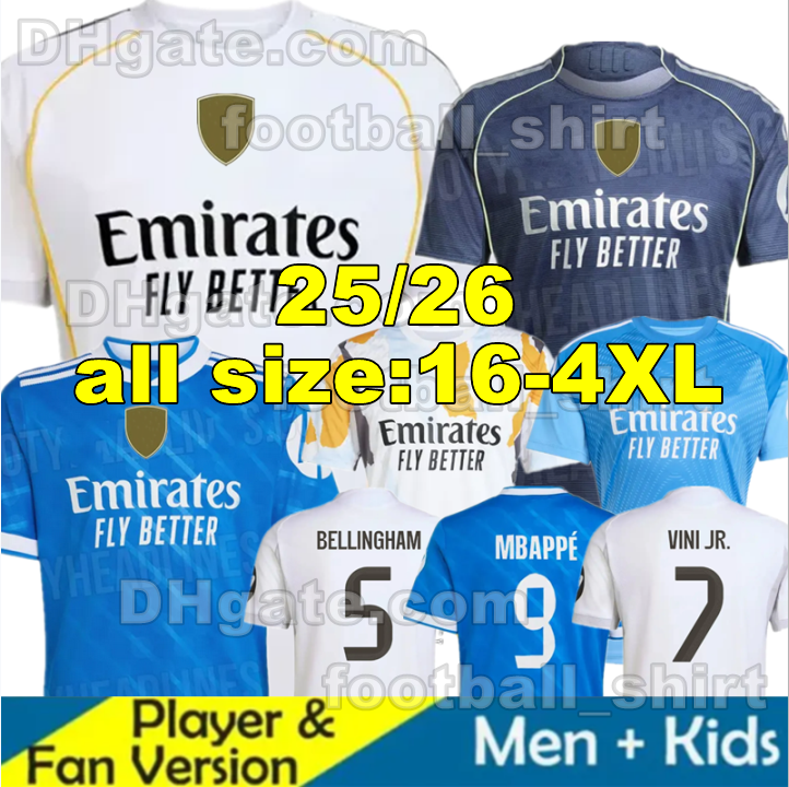 25 26 MBAPPE BELLINGHAM VINI JR Real soccer jerseys 2025 2026 Madrids 4Th MODRIC RODRYGO ARDA GULER CAMAVINGA men Kids Kits Football Shirts Shorts C