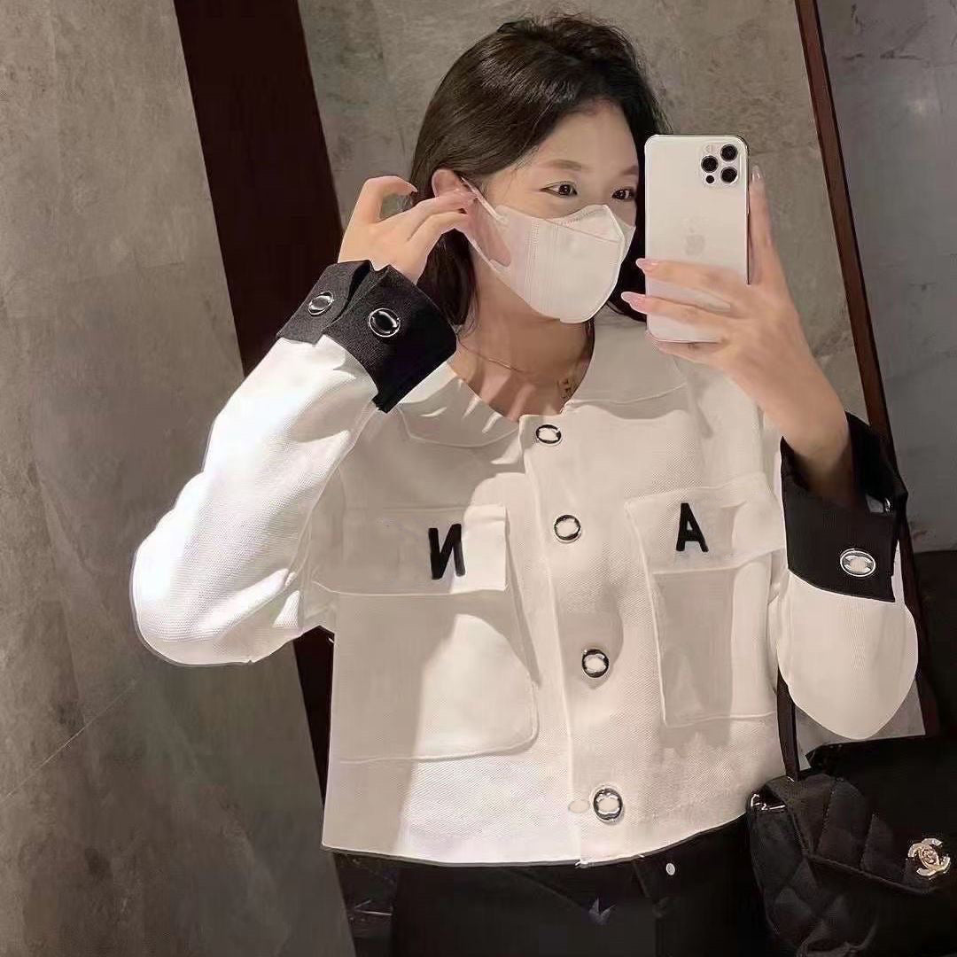 Long-sleeved top sweater, small fragrant style suit collar, short cardigan, elegant lady jacket, ins outer wear, autumn and winter style