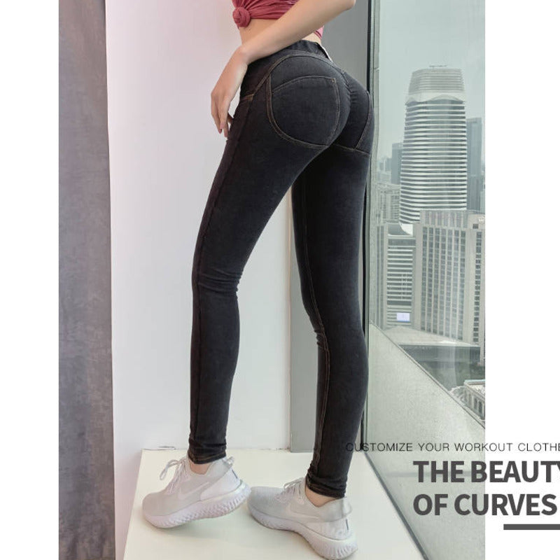2011LIBERJOG Women Jeans Stretch Knitted Fitness Leggings Push Up Hips Low Waist Silicon Band Female Pencil Denim Pants