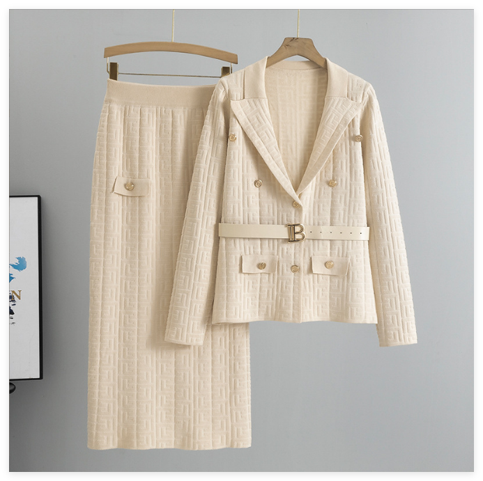 2025 Designer Two Piece Set Women Clothing knitting Cardigan Sweater Hip Wrap Skirt Autumn and Winter Round neck striped fashion Long Sleeve Highend