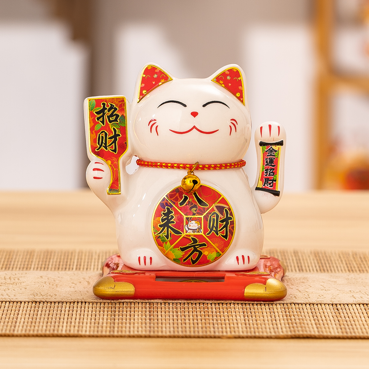 Solar-Powered Ceramic Cat Decoration with Solar Panels | Pet-Themed Car & Home Ornament Decal technique Electric shaking hand-2