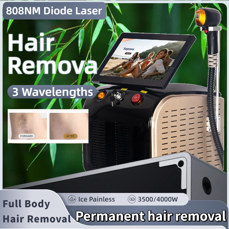 808 Diode Laser Hair Removal Machine Three Wavelength 808nm 755nm 1064nm Painless Permanent Portable Facial Legs Arms Bikini Line Hair Removal Laser