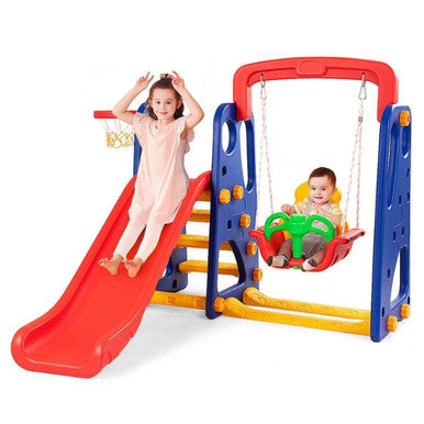 Toddler 3-in-1 Swing Set with Slide & Basketball Hoop