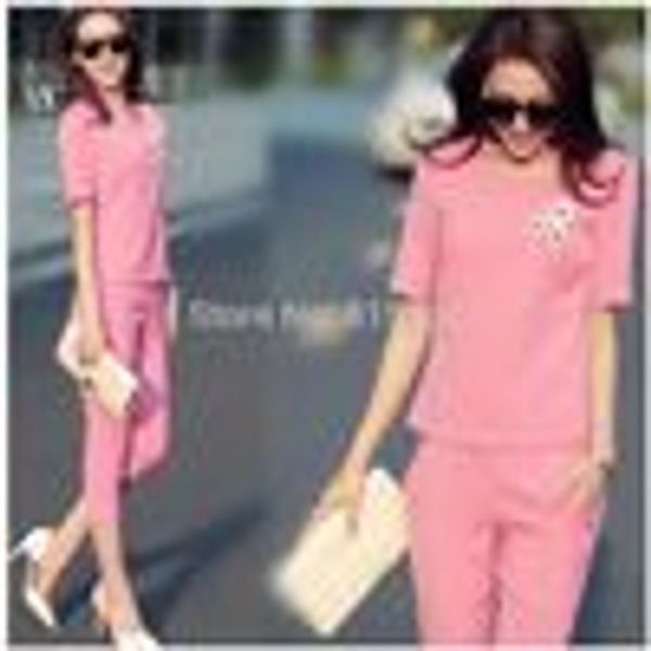 Wholesale-2015 summer twinset set ladies plus size office ladies formal cotton soft suits female work wear free shipping