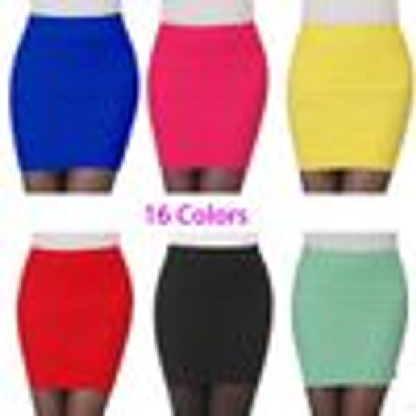 Wholesale-Cheapest New Fashion 2015 Summer Women Skirts High Waist Candy Color Plus Size Elastic Pleated Short Skirt 16 Colors