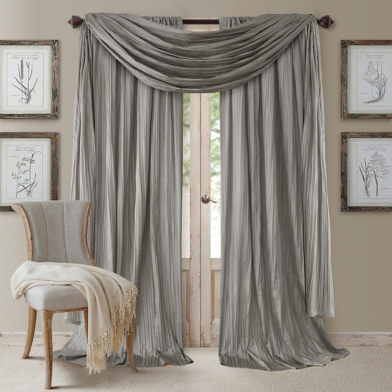 Elrene Home Fashions Athena 52 x 108 Crinkled Curtain Panels, Pair with Scarf Valance