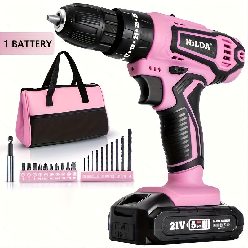 TEMU 21v Drill Set Tool Drill Cordless: Pink Cordless Drill For Women Drills Cordless With Battery And Charger Drill Driver 21 Volt Drill Driver Kit
