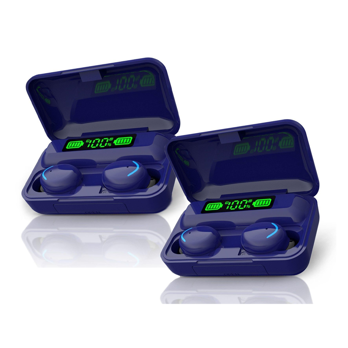 Flux 7 TWS Earbuds with Wireless Power Bank Charging Case (1 or 2-Pack) - Dark Blue - 2 Pack
