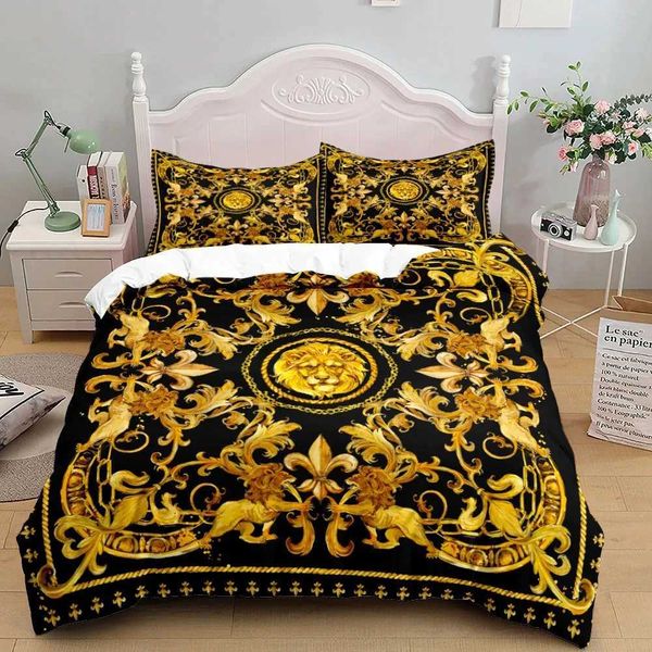 Bedding sets 3 gold luxury lion Baroque cool king queen full-size down duvet covers bedding linen bedding 200x200 240x220 T241125