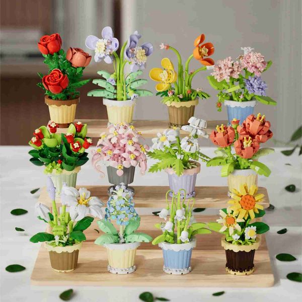 Blocks Eternal Bouquet Building Blocks Flower Model Creative Home Desk Plant Decoration Assembly Bricks Educational Toys Girls and Childrens