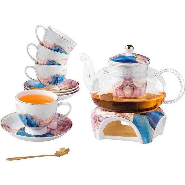 Teaware Sets Fine Rainbow Galaxy series glass teapot with Infuser teapot kettle teacup and sauce set gift box with spoon -16 piece set Q2410