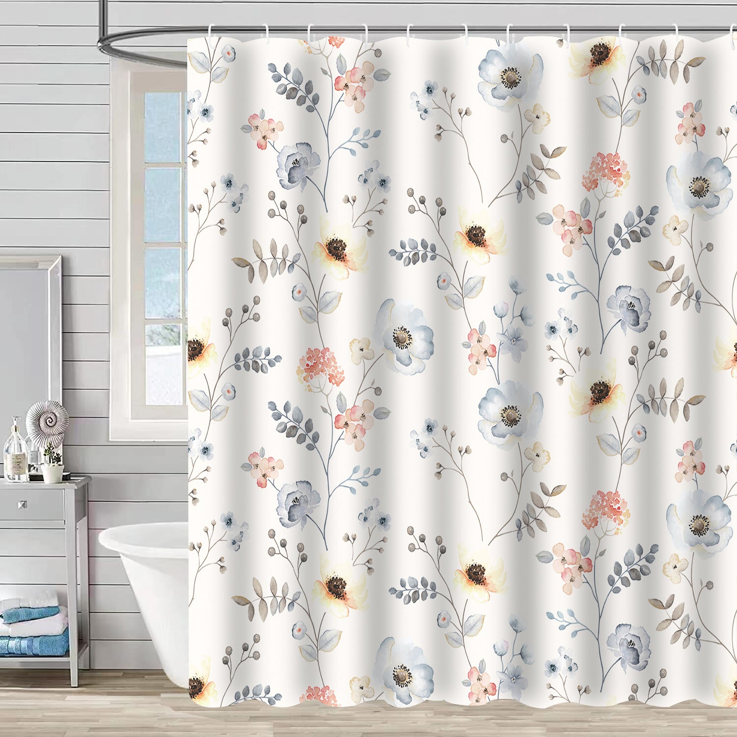 YL-37255 Waterproof Shower Curtain Hot Sale 3D Printed Tropical Jungle Plant Leaves and Flowers Season Polyester Shower Curtain with Hook