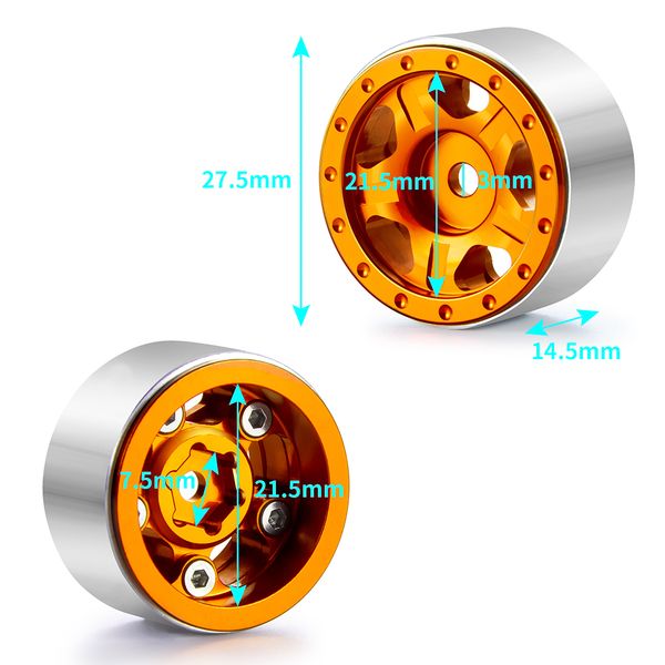 AXSPEED 4Pcs 1.0&quot; Metal Beadlock Wheel Rims + Soft Rubber Tires 50-54mm for Axial SCX24 90081 1-24 RC Car Truck Accessories Part
