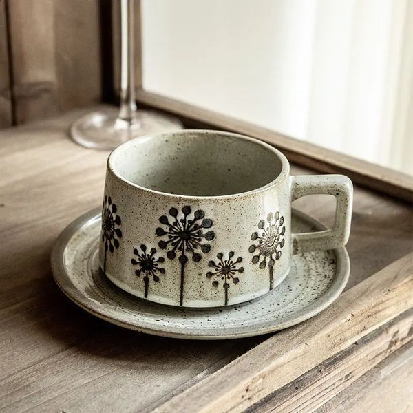 Vintage Water Bottle Ceramic Cup and Sauce Relief Pattern Coffee Cup Tea Cup Milk Cup Home Decoration Accessories Cup Gift 241204