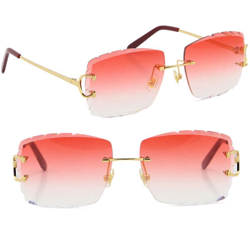 Wholesale Selling Women or Man C Decoration Wire Frame Sunglasses Rimless UV400 Carved lens men glasses outdoors mirrored Summer Outdoo Kkur
