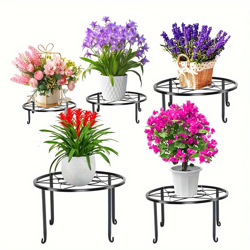 TEMU Metal Plant Stand 5 Pack, Plant Stand For Indoor Outdoor Plants Multiple Heavy Duty Planter Stand Stands Rustproof Iron Round Plant Stand For