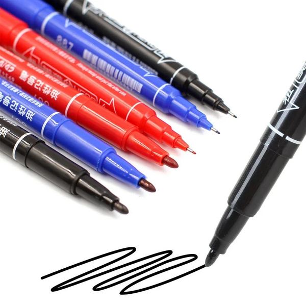 3PcsSet Dual Tip 0510 mm Nib Marker Waterproof Black Blue Red Oily Manga Art Pens Student School Office Stationery 250102