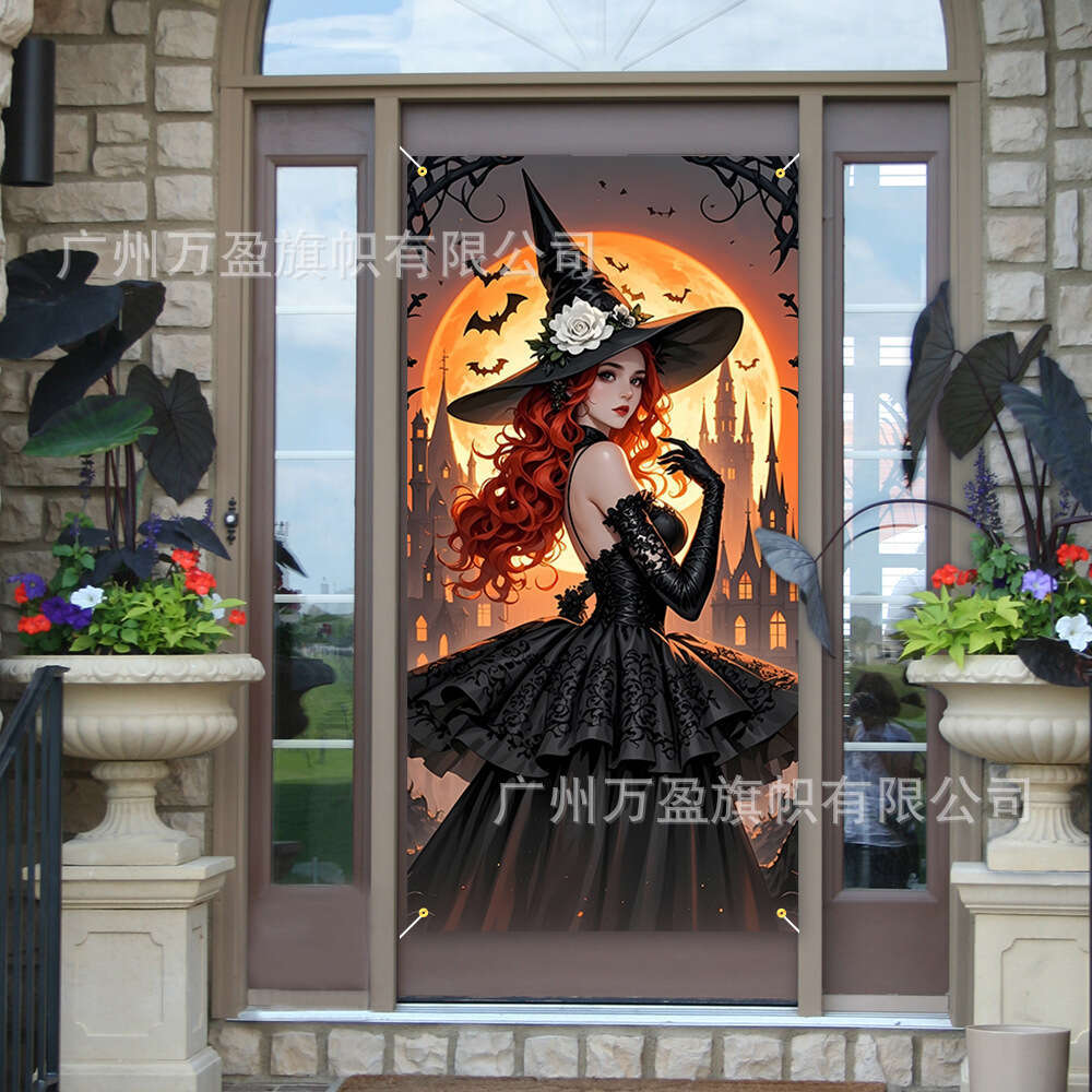New Halloween Skull Witch Pumpkin Clown Door Curtain Outdoor Horror Atmosphere Decorative Hanging Cloth
