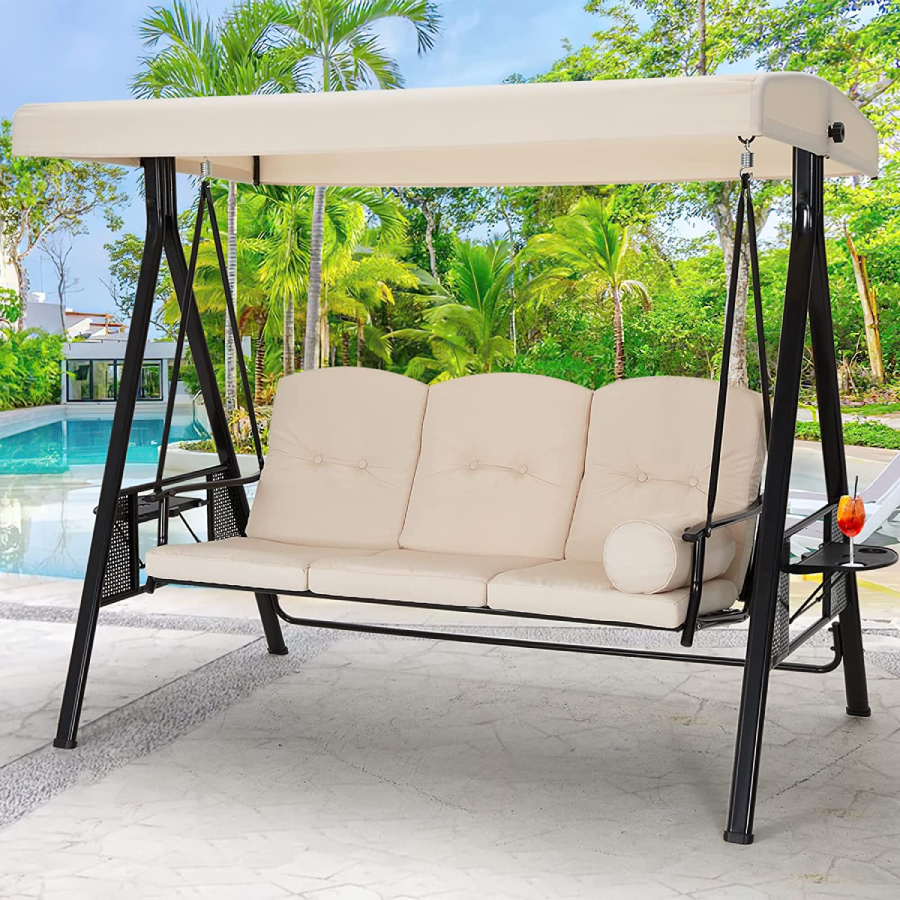 Outdoor Canopy Porch Swing (2- or 3-Seat) - 3-Seat with Pillow