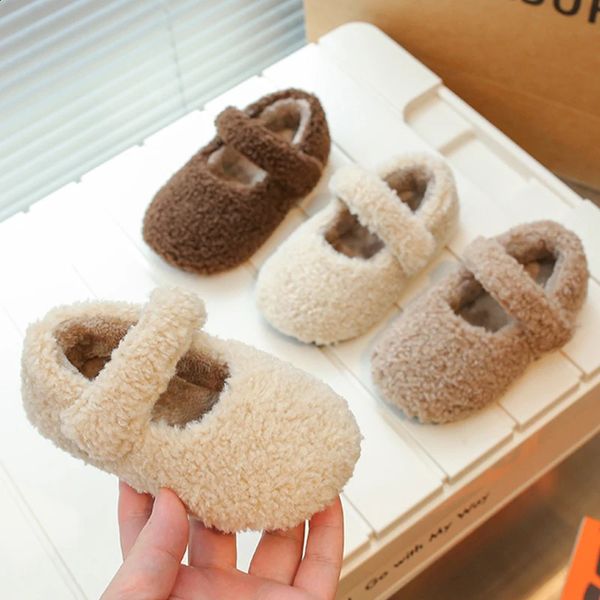 Toddler Kids Round Toe Soft Lambswool Ballet Flats Baby Girls Winter Warm Teddy Fur Mary Janes Child Fluffy Shoes 250206