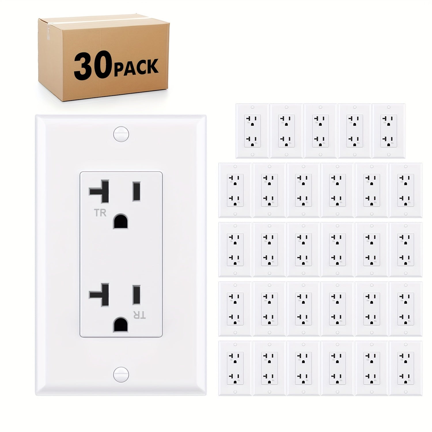 TEMU 20a 125v 30pcs White Decorator Receptacle Outlets, Tamper Resistant, With Wallplates, Hardwired Electrical Socket For Room Use,