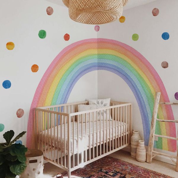 Wallpapers Funlife Dots Wall Decals Rainbow Wall Mural Children Wallpaper Nursery Wall Stickers Bedroom Waterproof Kids Baby&#039;s Room Dec