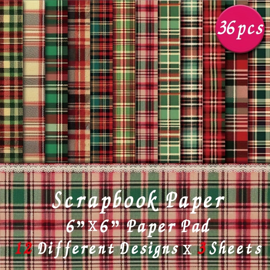 TEMU 36-pack Paper – 6x6 Inch Decorative Craft Paper Pad, Art Crafting Cardstock For Scrapbooking, Card Making, Journaling – Vintage Christmas Tartan