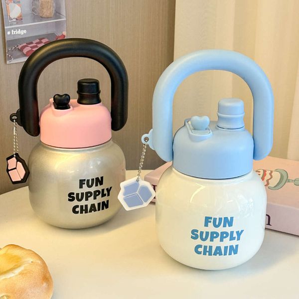 Portable Double Mouth Summer Teapot with Straw for Girls - Large Capacity, Handheld Thermos Cup