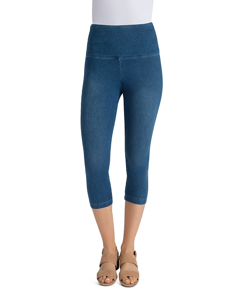 Lysse Denim Capri Leggings in Mid Wash