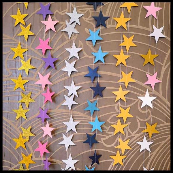 4M Wedding Decoration Paper Glitter Star Paper Garland Wall Hanging Banner String Chain Baby Shower Birthday Party Decoration Y250120
