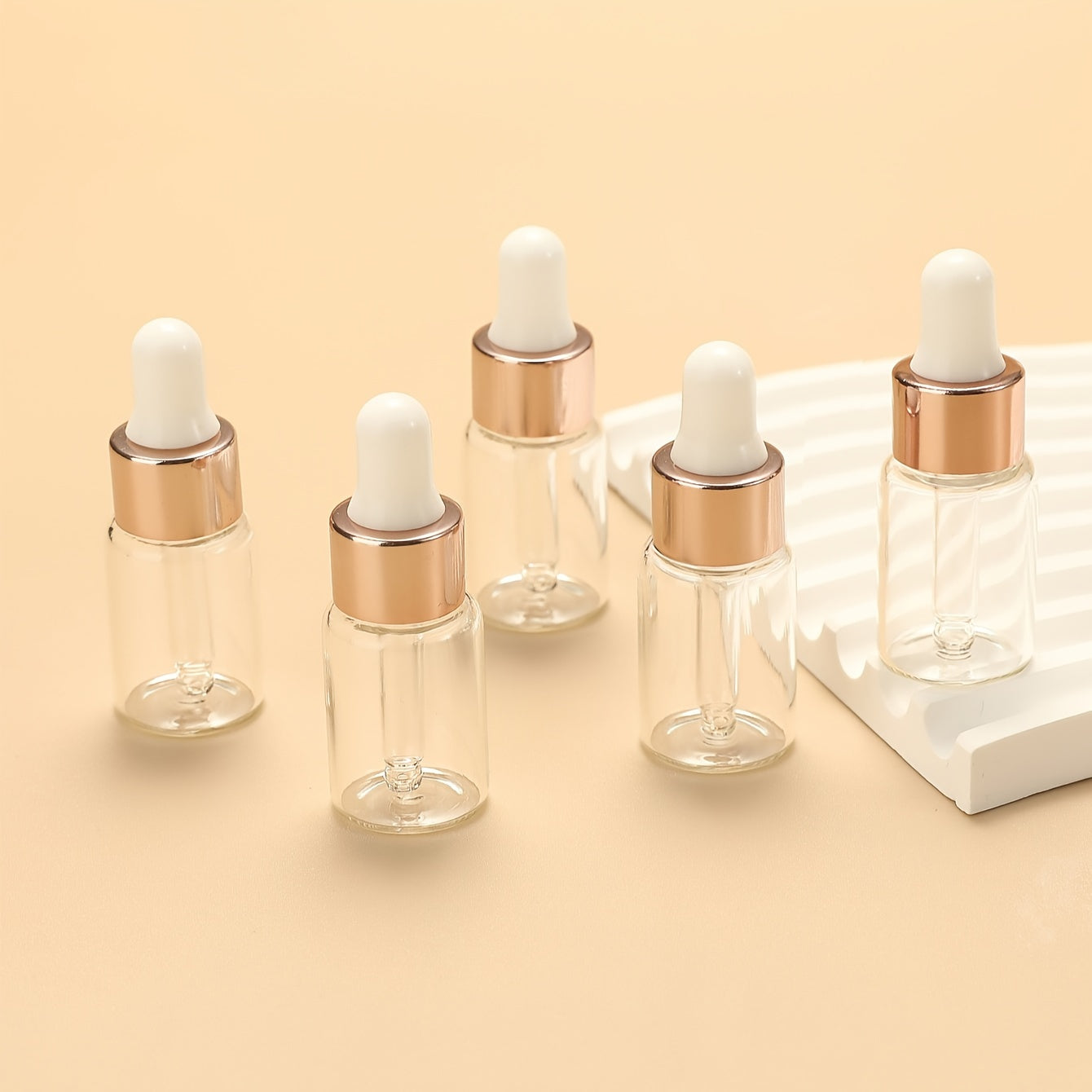 TEMU 5pcs 5ml Leakproof Glass Dropper Bottles - Refillable, Scent-free Containers In Assorted Colors For Essential Oils, Cosmetics, Perfumes | Ideal