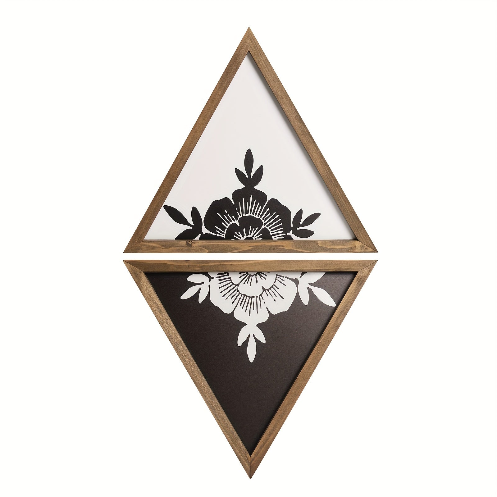 TEMU Floral Wall Decor Wooden Botanical Wall Art Framed Boho Wood Geometric Triangles Black White Bedroom Bathroom Room Home Decorations
