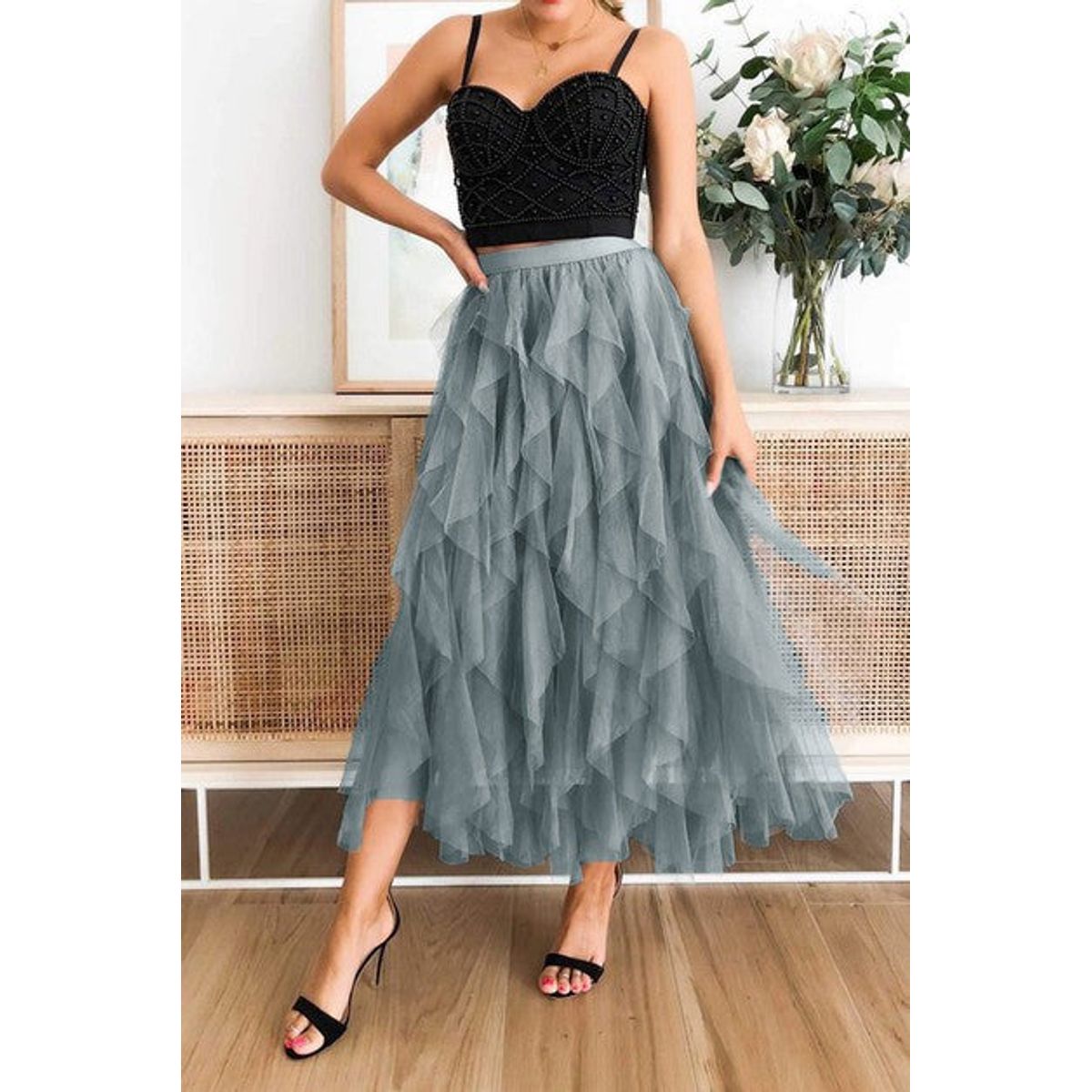 Women's Tulle Tiered Maxi Skirt - Grey - Small (2-4)