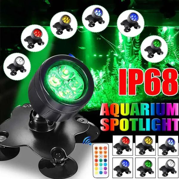 Waterproof Underwater Lights Adjustable Fountain Pool Pond Aquarium Spotlight Multi Color Submersible LED Lights Garden Decor