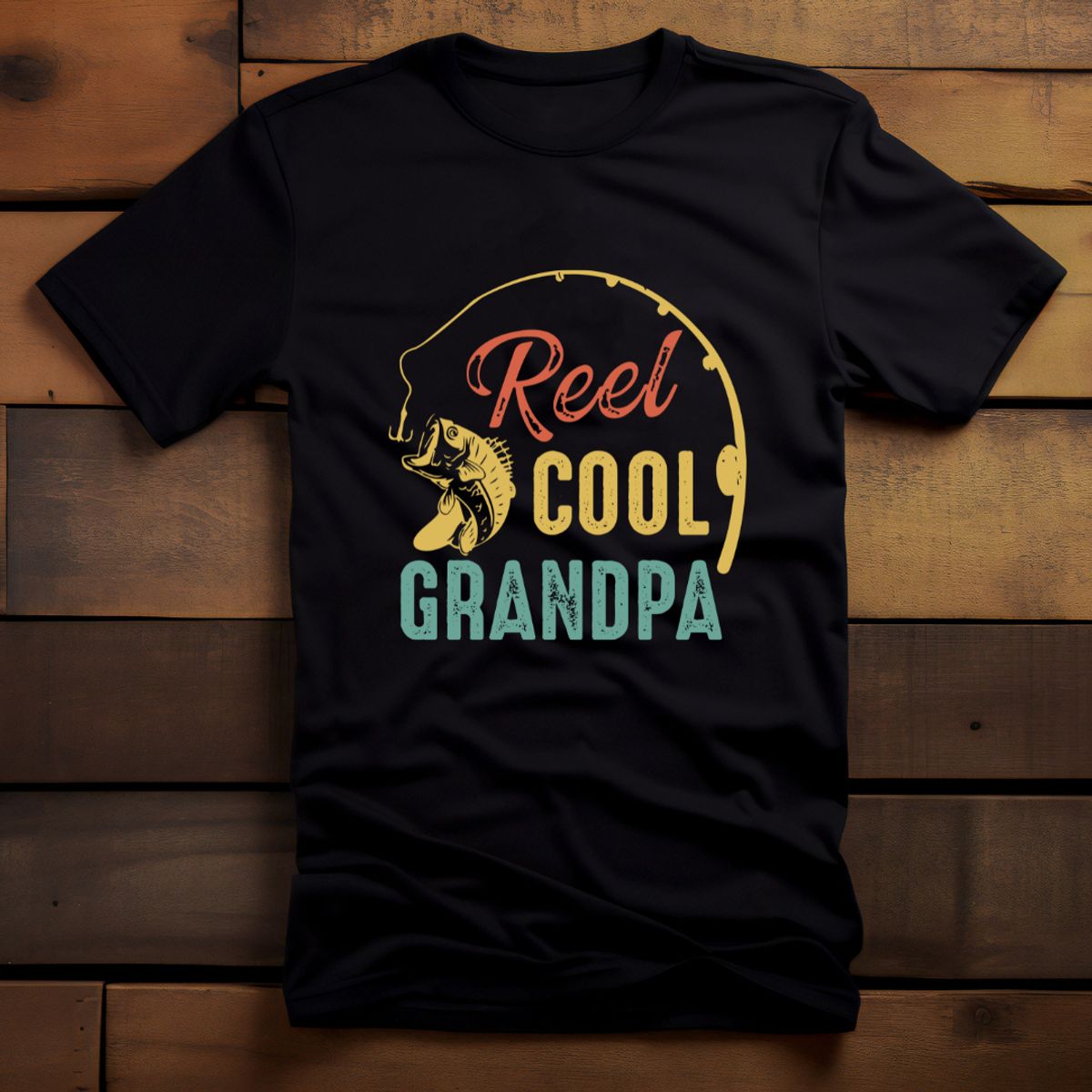 Men's 'Reel Cool Grandpa' Fishing Graphic Short Sleeve T-Shirt - Small