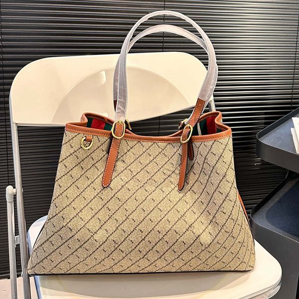 Women Emblem G Pattern Coated Canvas Tote Bag Italy Luxury Brand Green And Red Stripes Lining Shopping Bags Lady Adjustable Crossbody Strap
