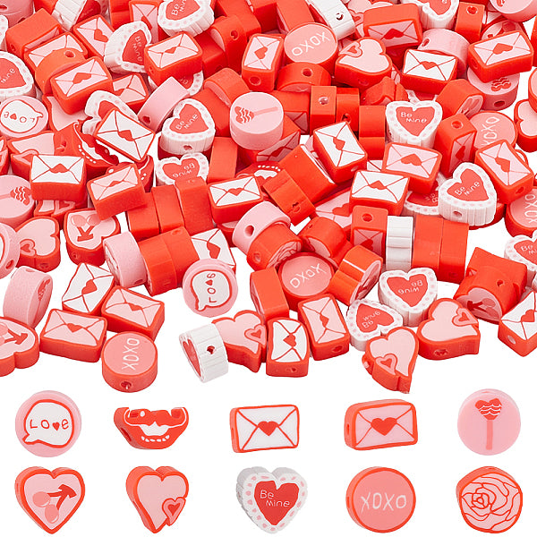 Valentine's Day Theme 300Pcs Handmade Polymer Clay Beads