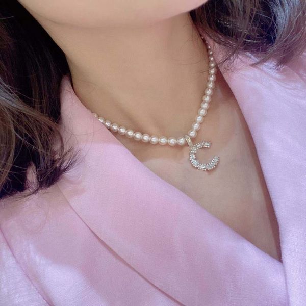 Luxury quality pendant Charm necklace with diamond and nature shell beads have box stamp choker PS7407B