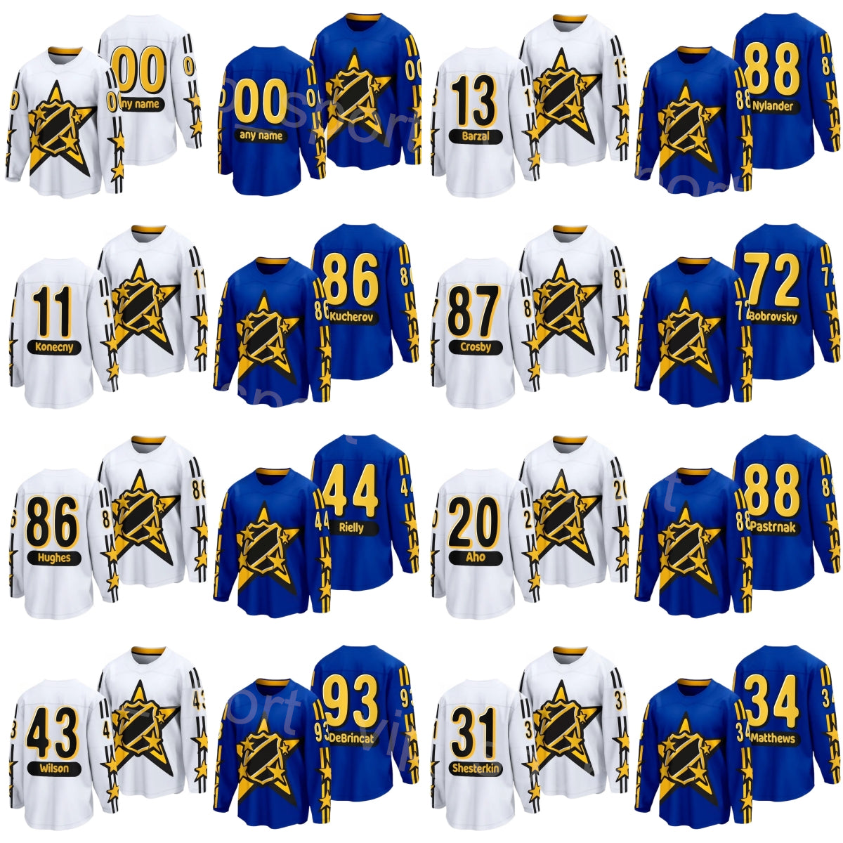2024 Hockey All-Star Jerseys 13 Sam Reinhart 14 Nick Suzuki 86 Jack Hughes 13 Mathew Barzal 31 Igor Shesterkin 7 Brady Tkachuk 11 Travis Konecny Man