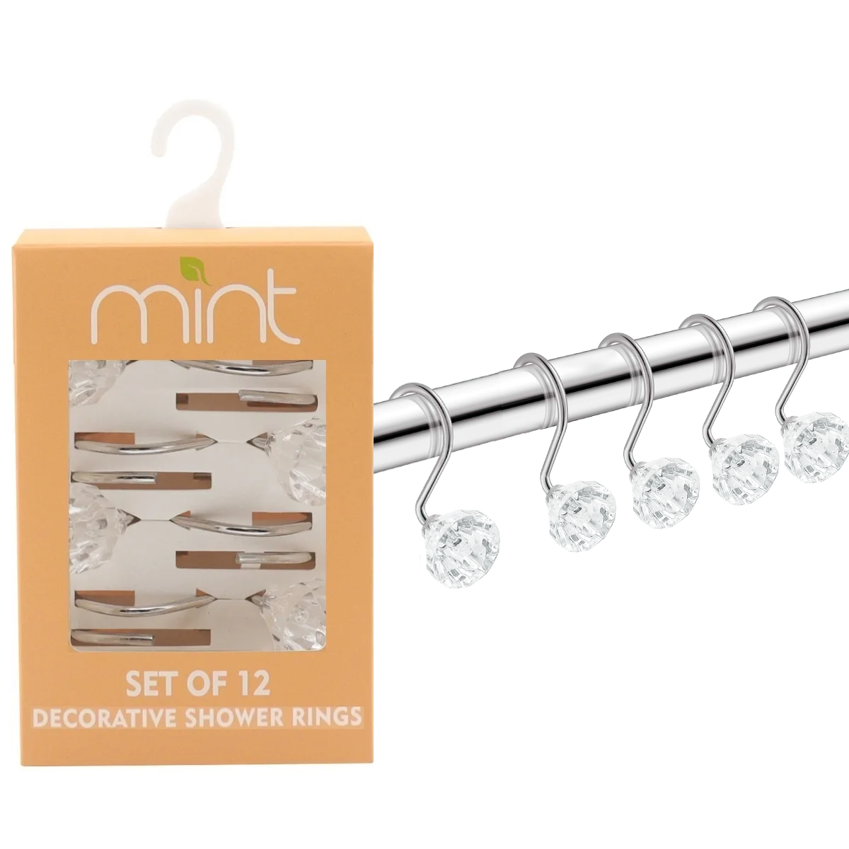 Shower Curtain Hook Rings (Set of 12) - Crystal Clear Accent