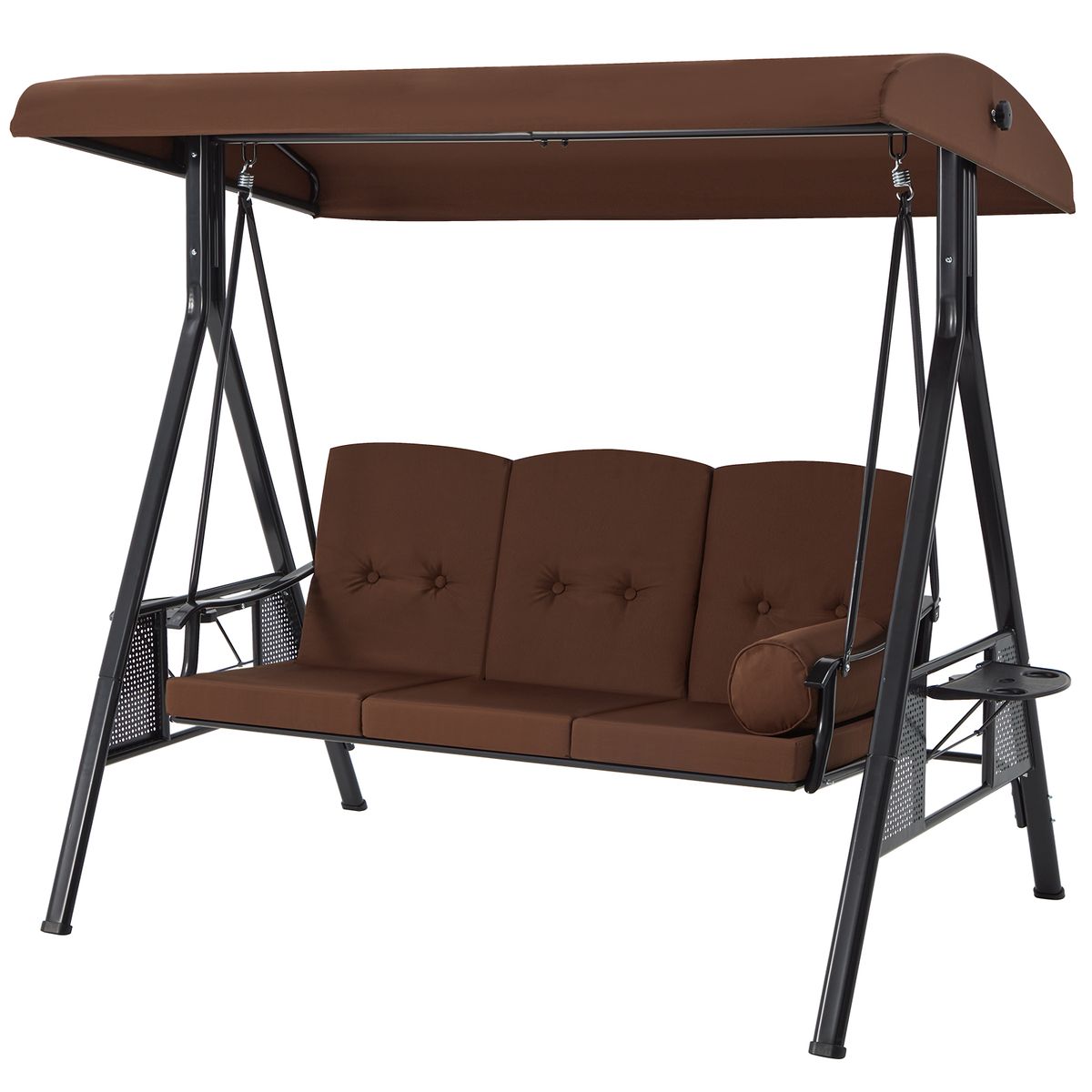 Outdoor Patio Swing Chair with Adjustable Canopy - Brown